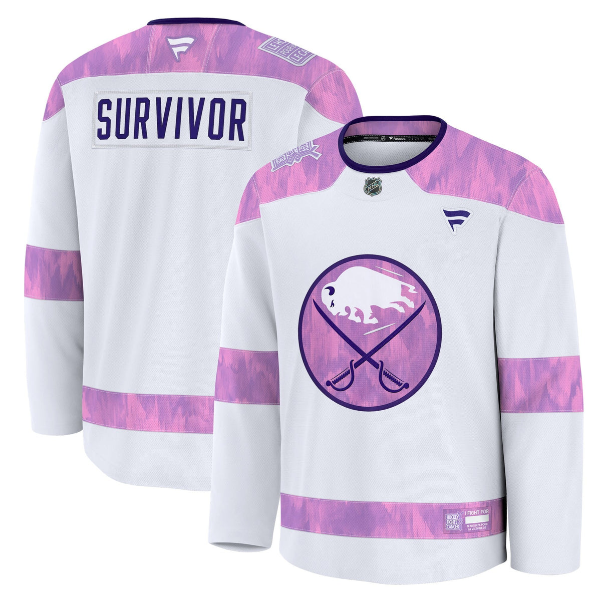 Men's Buffalo Sabres Fanatics White Hockey Fights Cancer Survivor Practice Jersey