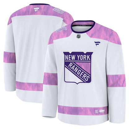 Men's New York Rangers Fanatics White 2024 Hockey Fights Cancer Practice Jersey