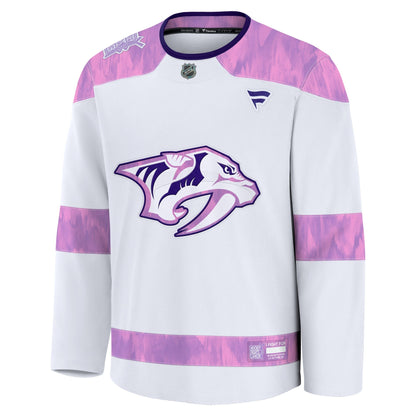 Men's Nashville Predators Fanatics White Hockey Fights Cancer Survivor Practice Jersey