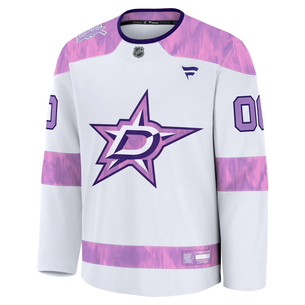 Men's Dallas Stars Fanatics White 2024 Hockey Fights Cancer Custom Practice Jersey