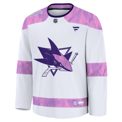 Men's San Jose Sharks Fanatics White 2024 Hockey Fights Cancer Practice Jersey