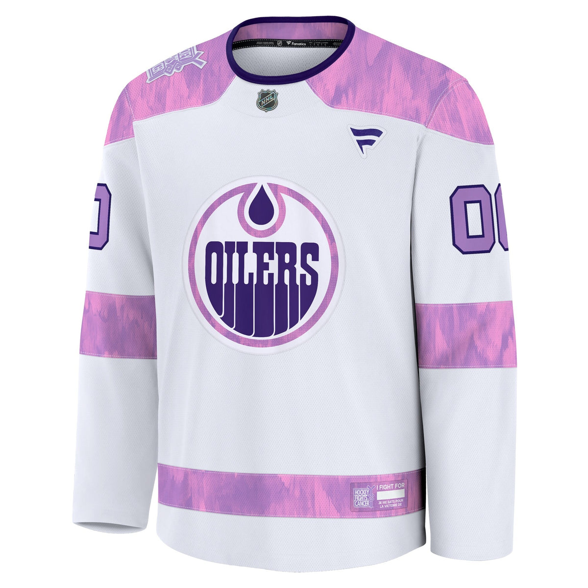 Men's Edmonton Oilers Fanatics White 2024 Hockey Fights Cancer Custom Practice Jersey