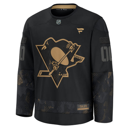 Men's Pittsburgh Penguins Fanatics Black 2024 Military Appreciation Custom Practice Jersey