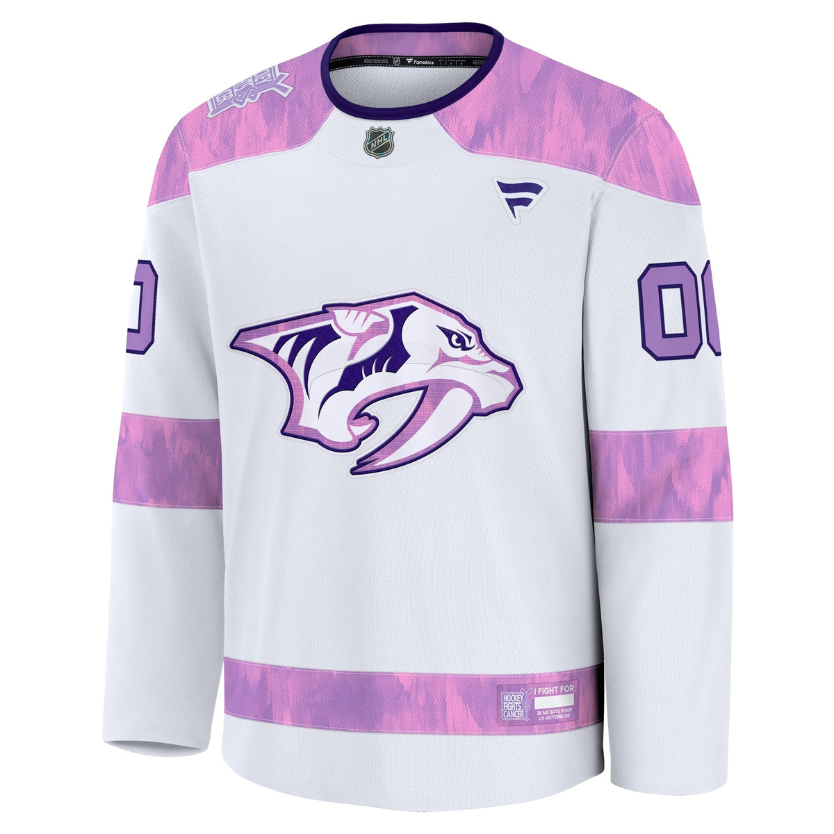 Men's Nashville Predators Fanatics White 2024 Hockey Fights Cancer Custom Practice Jersey