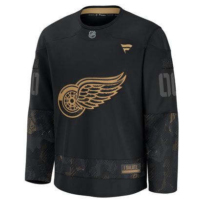 Men's Detroit Red Wings Fanatics Black 2024 Military Appreciation Custom Practice Jersey