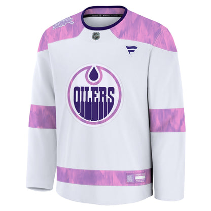 Men's Edmonton Oilers Fanatics White 2024 Hockey Fights Cancer Practice Jersey