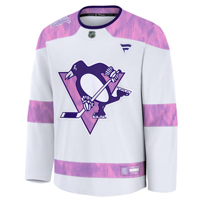 Men's Pittsburgh Penguins Fanatics White 2024 Hockey Fights Cancer Practice Jersey