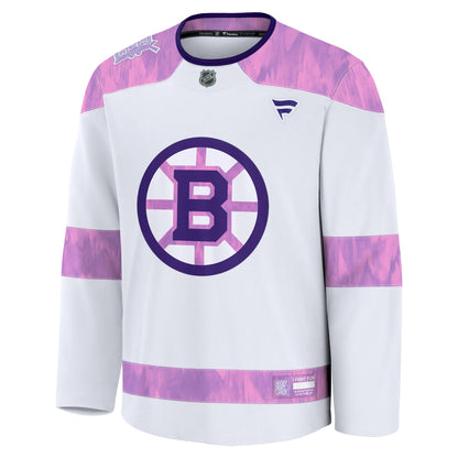 Men's Boston Bruins Fanatics White Hockey Fights Cancer Survivor Practice Jersey