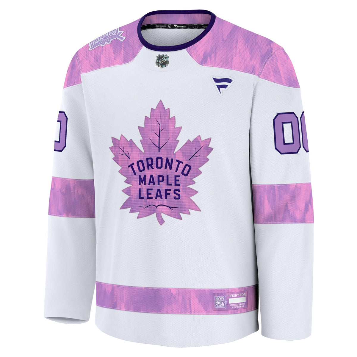 Men's Toronto Maple Leafs Fanatics White 2024 Hockey Fights Cancer Custom Practice Jersey