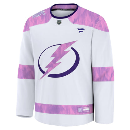 Men's Tampa Bay Lightning Fanatics White 2024 Hockey Fights Cancer Practice Jersey
