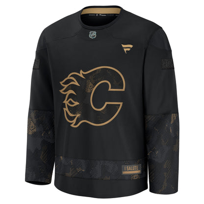 Men's Calgary Flames Fanatics Black 2024 Military Appreciation Custom Practice Jersey