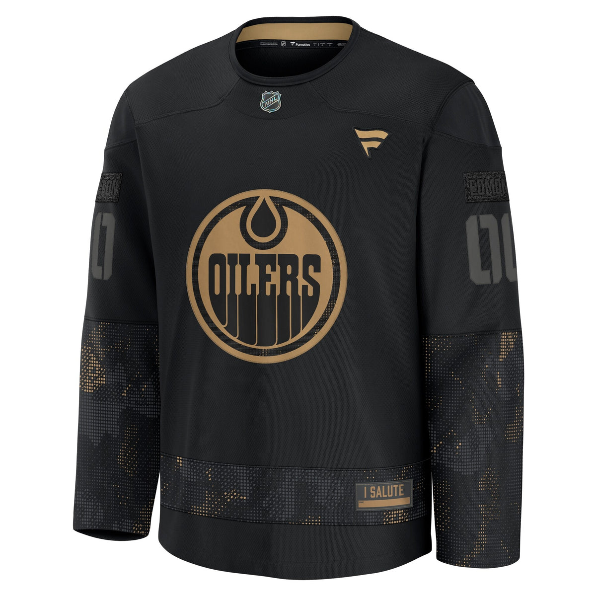 Men's Edmonton Oilers Fanatics Black 2024 Military Appreciation Custom Practice Jersey