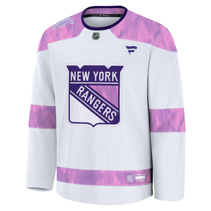 Men's New York Rangers Fanatics White 2024 Hockey Fights Cancer Practice Jersey