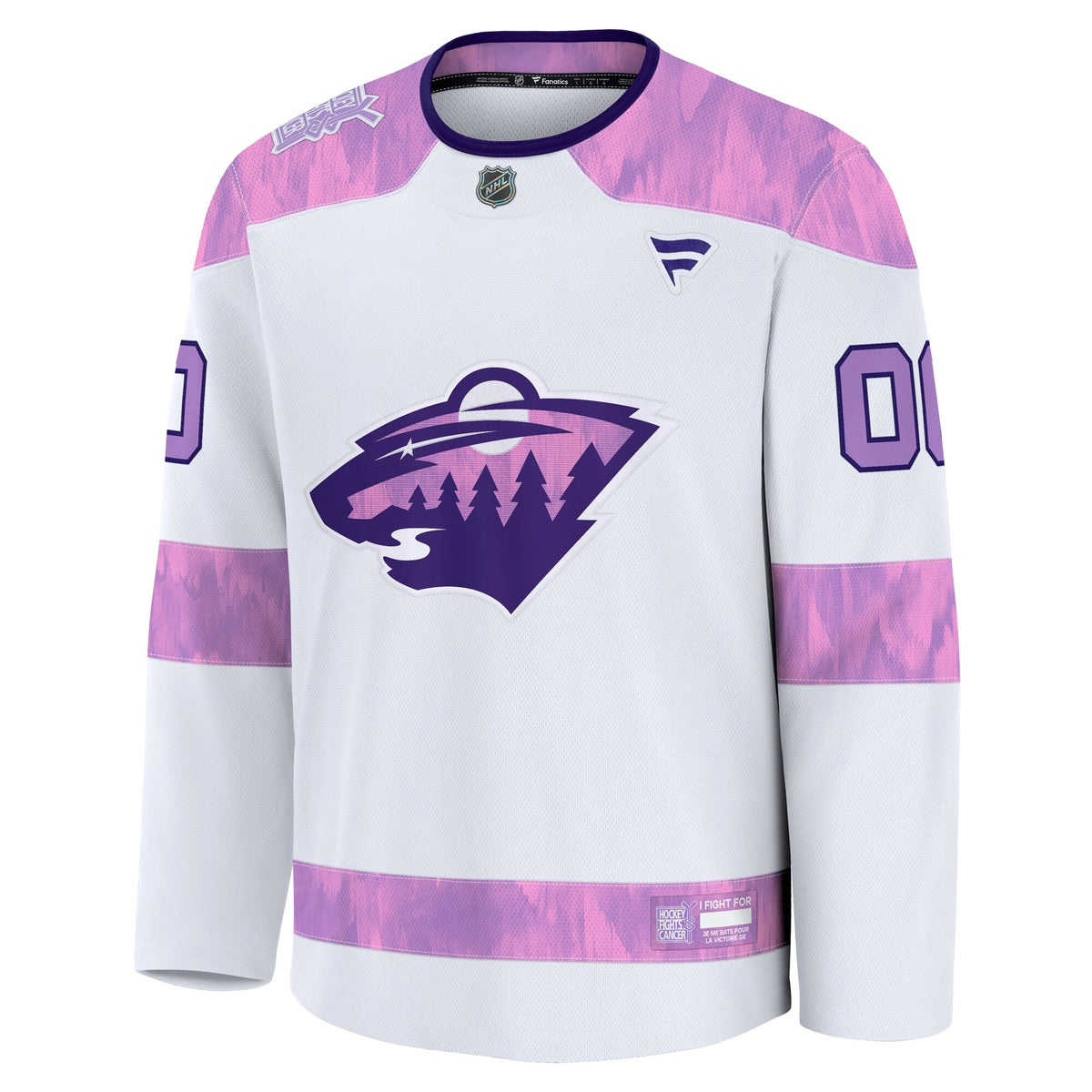 Men's Minnesota Wild Fanatics White 2024 Hockey Fights Cancer Custom Practice Jersey