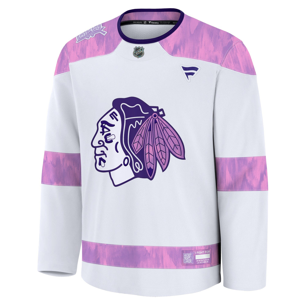 Men's Chicago Blackhawks Fanatics White 2024 Hockey Fights Cancer Practice Jersey