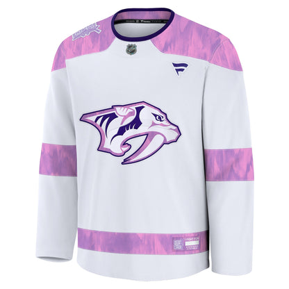 Men's Nashville Predators Fanatics White 2024 Hockey Fights Cancer Practice Jersey