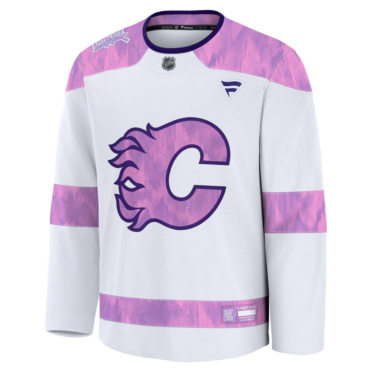 Men's Calgary Flames Fanatics White Hockey Fights Cancer Survivor Practice Jersey