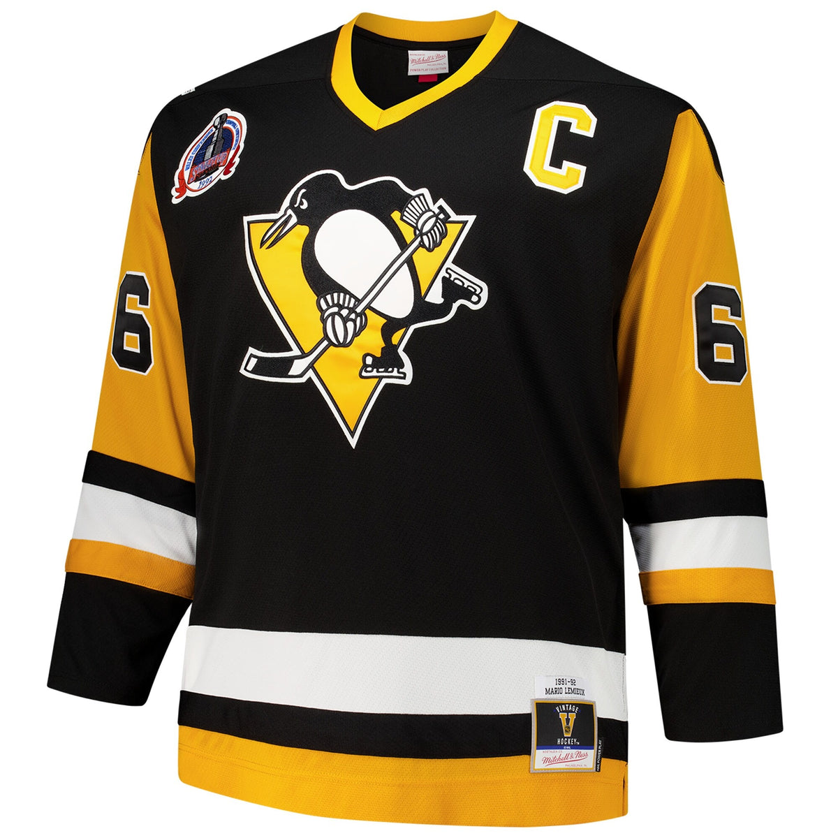Men's Pittsburgh Penguins Mario Lemieux Mitchell & Ness Black Big & Tall 1991_92 Blue Line 2.0 Jersey