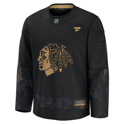 Men's Chicago Blackhawks Fanatics Black 2024 Military Appreciation Practice Jersey