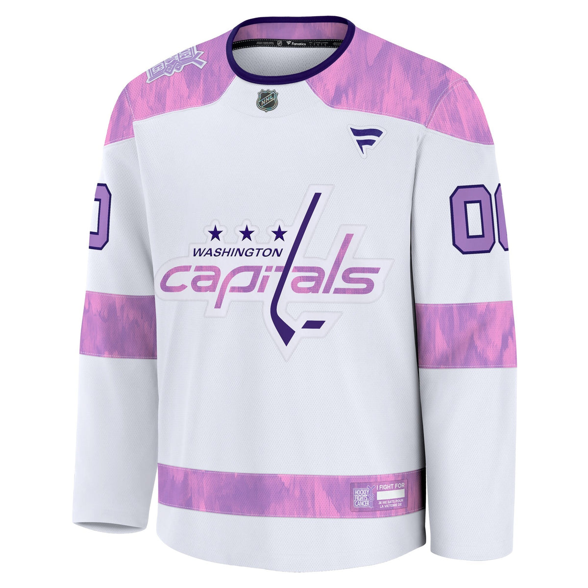 Men's Washington Capitals Fanatics White 2024 Hockey Fights Cancer Custom Practice Jersey