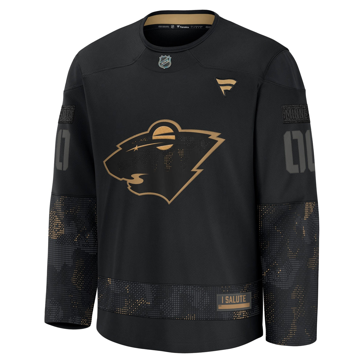 Men's Minnesota Wild Fanatics Black 2024 Military Appreciation Custom Practice Jersey