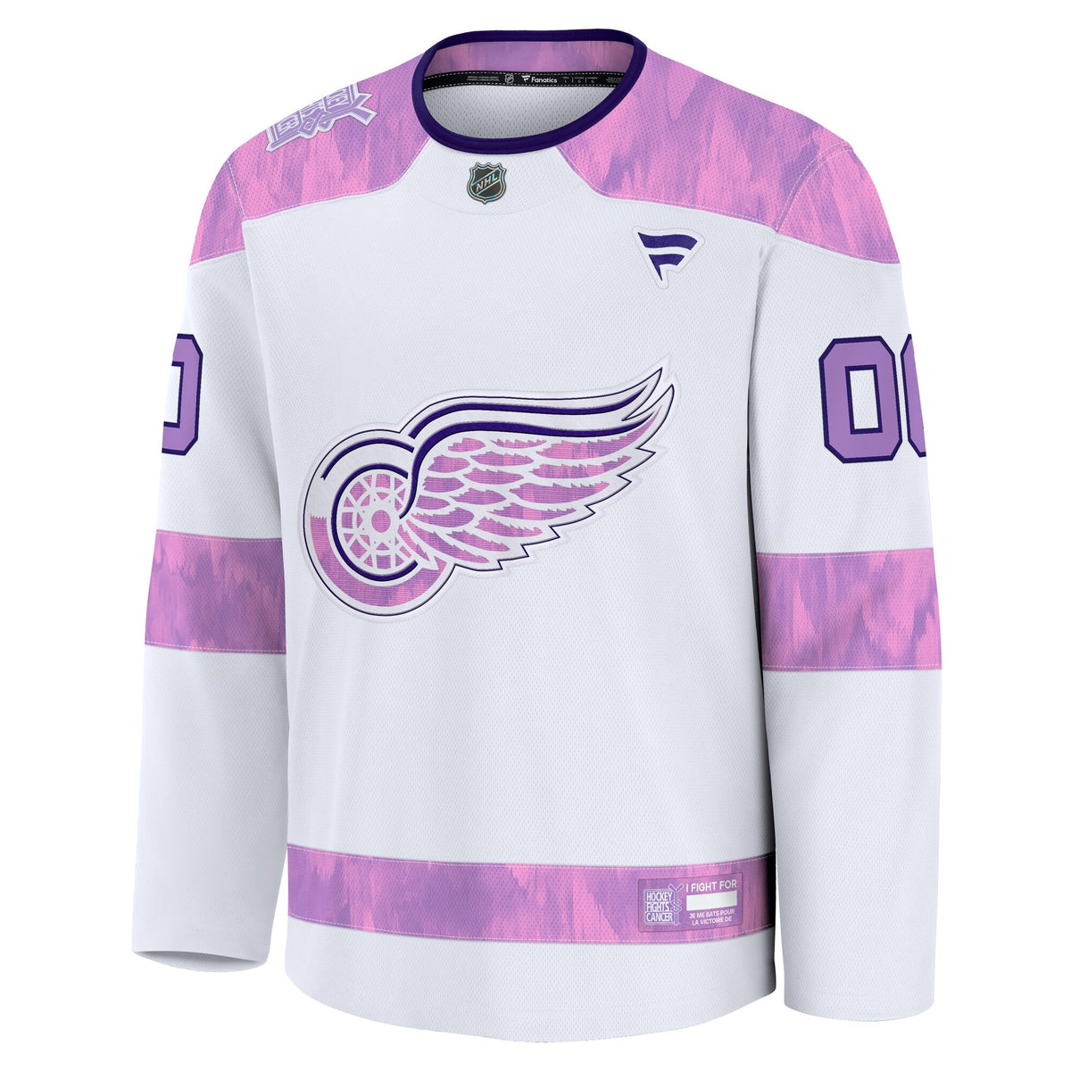 Men's Detroit Red Wings Fanatics White 2024 Hockey Fights Cancer Custom Practice Jersey