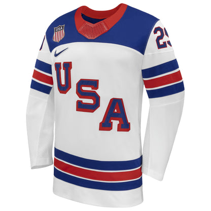 Men's US Hockey Brock Nelson Nike White 2026 Away Replica Jersey