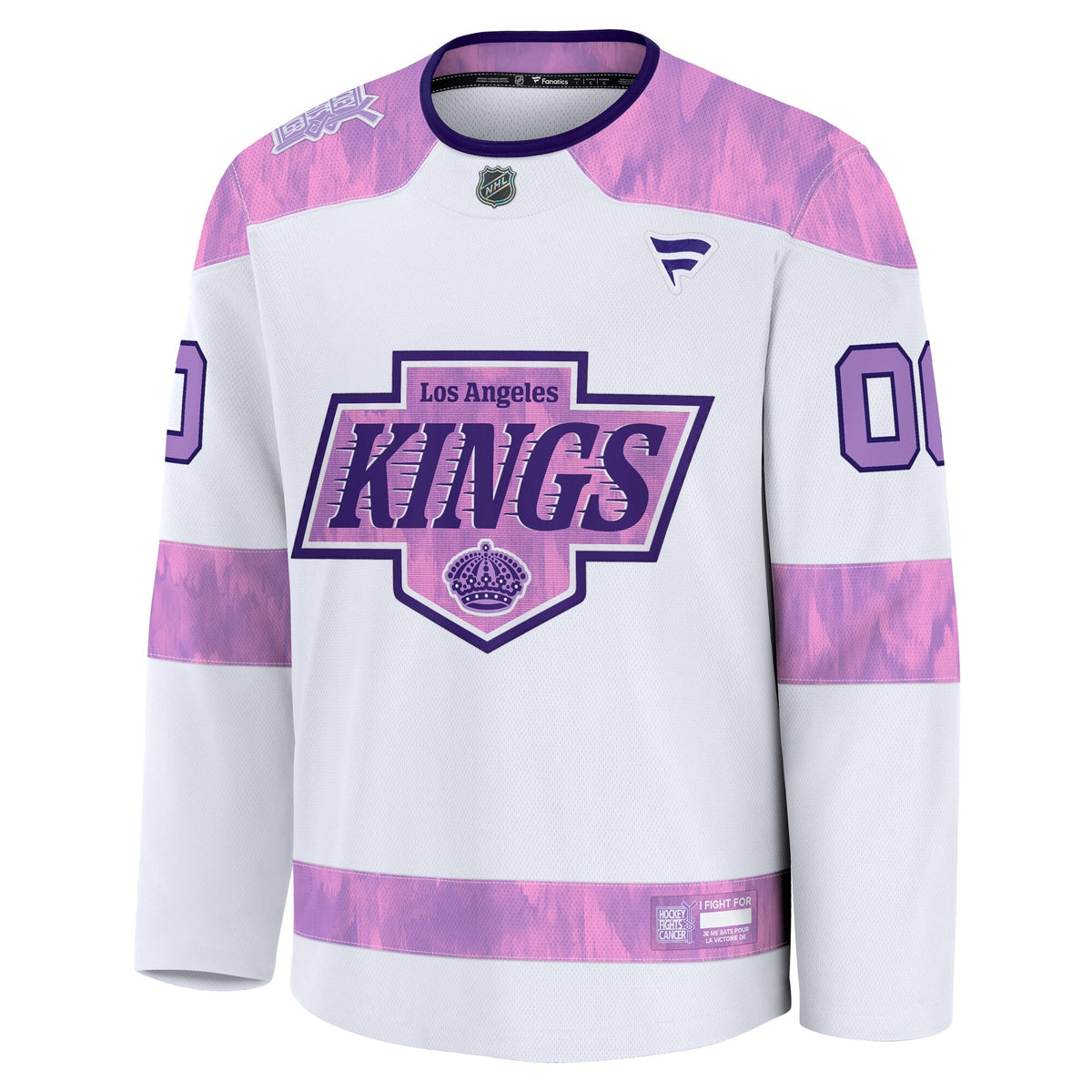 Men's Los Angeles Kings Fanatics White 2024 Hockey Fights Cancer Custom Practice Jersey