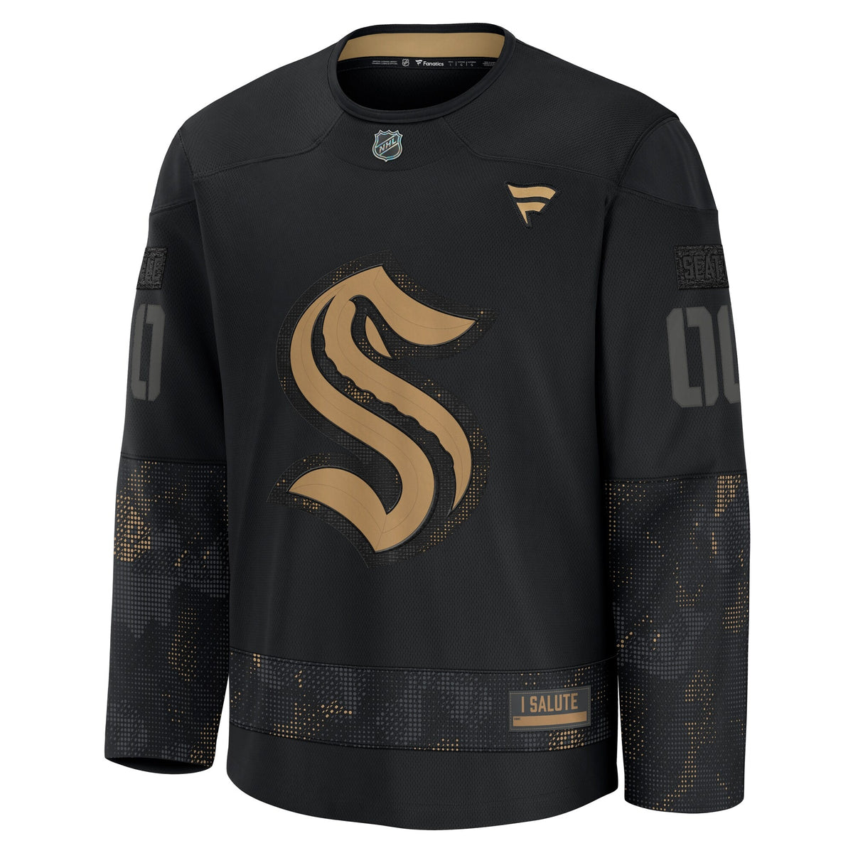 Men's Seattle Kraken Fanatics Black 2024 Military Appreciation Custom Practice Jersey