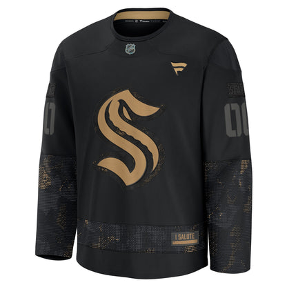 Men's Seattle Kraken Fanatics Black 2024 Military Appreciation Custom Practice Jersey