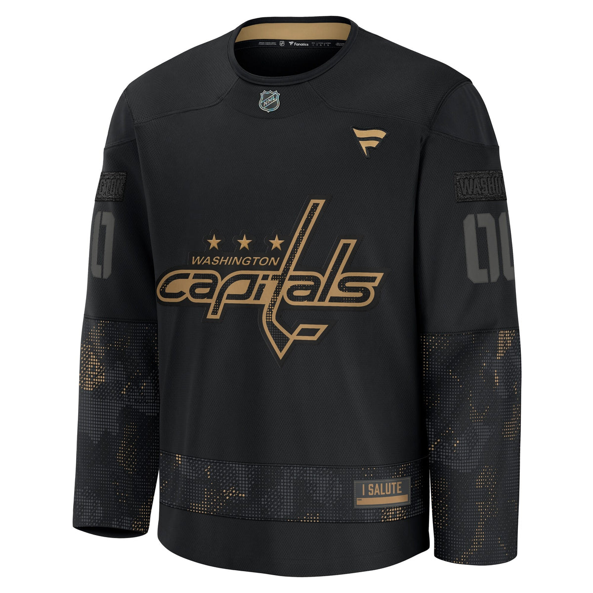 Men's Washington Capitals Fanatics Black 2024 Military Appreciation Custom Practice Jersey