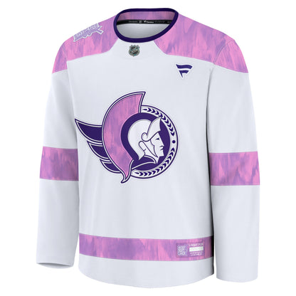 Men's Ottawa Senators Fanatics White Hockey Fights Cancer Survivor Practice Jersey