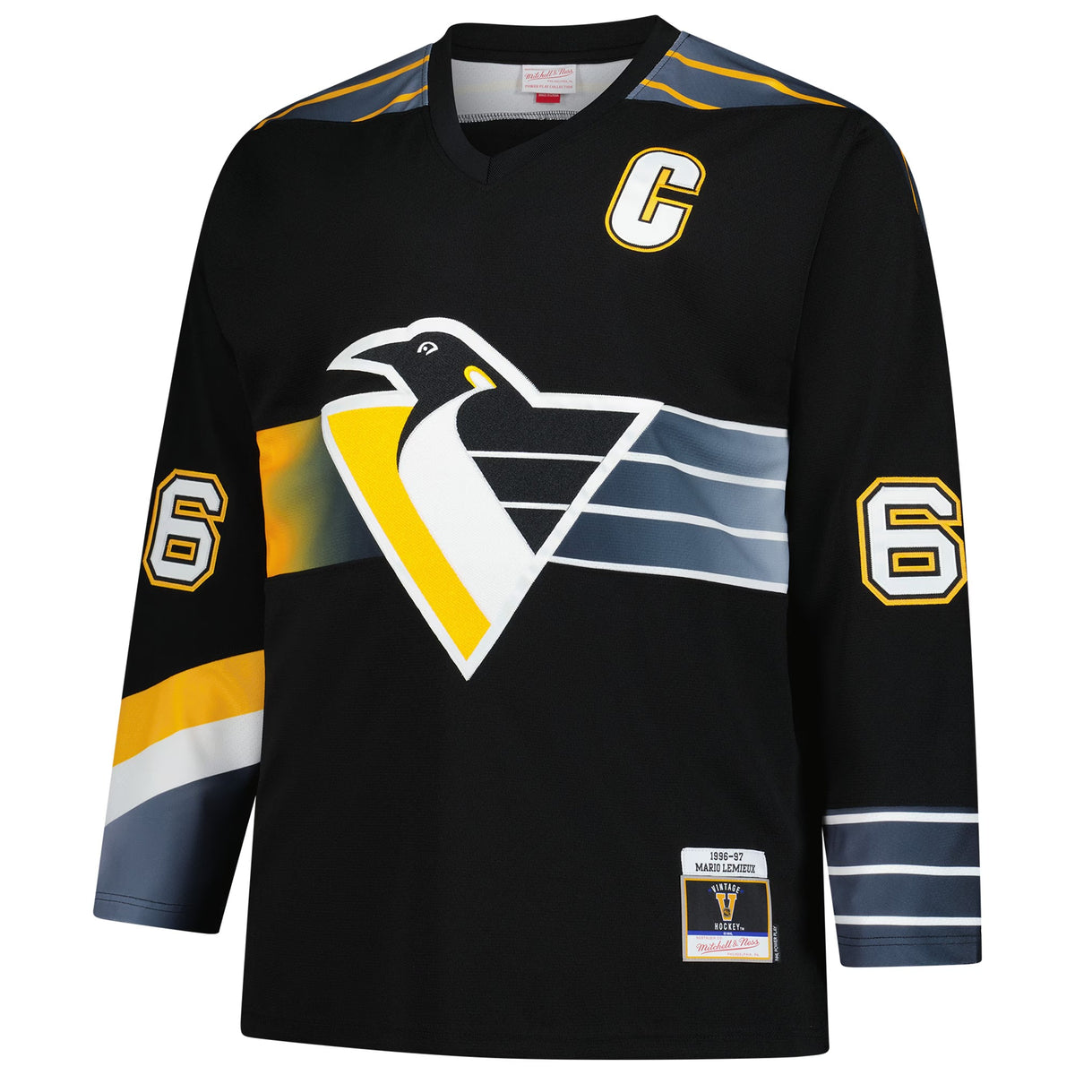 Men's Pittsburgh Penguins Mario Lemieux Mitchell & Ness Black 1996_97 Blue Line 2.0 Jersey