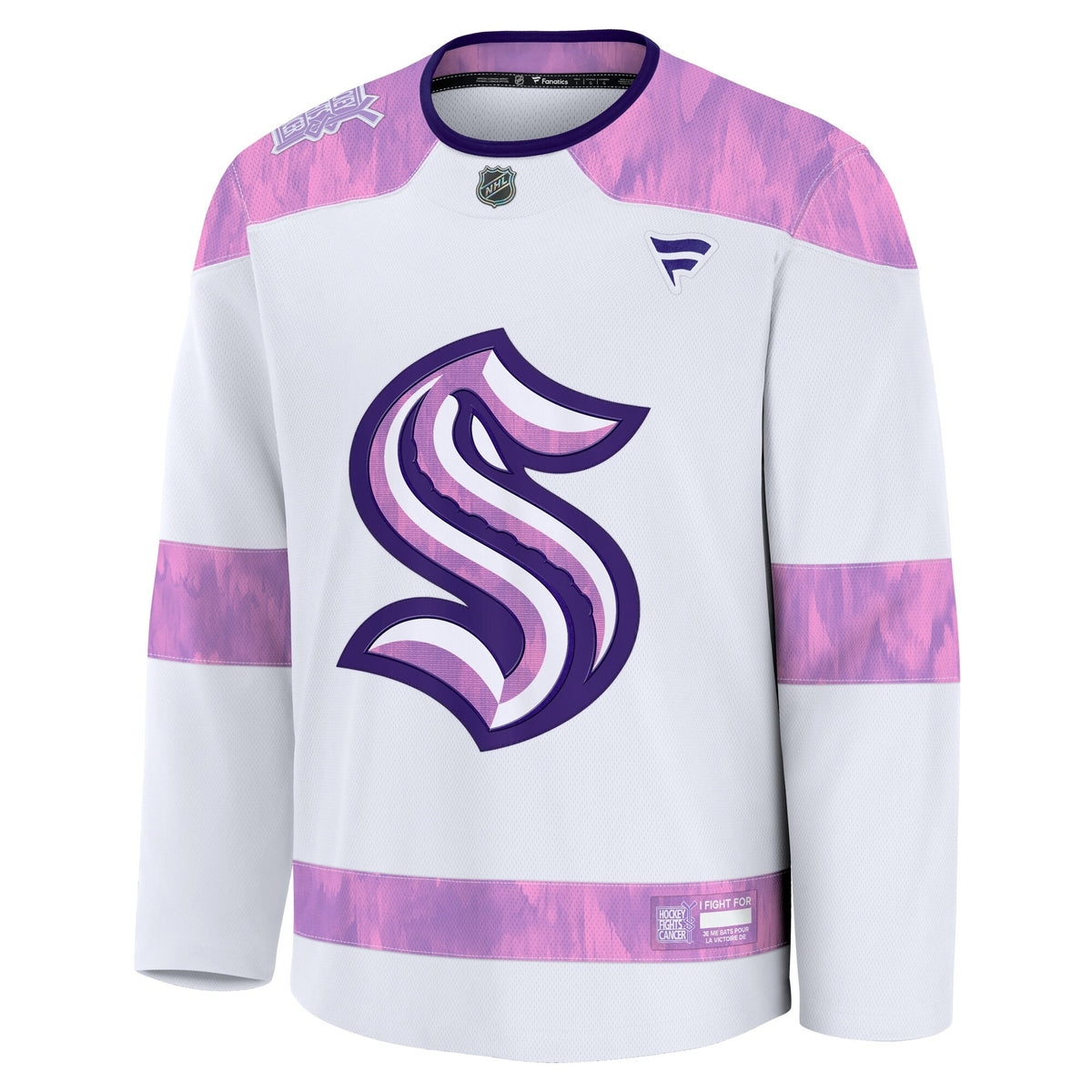 Men's Seattle Kraken Fanatics White 2024 Hockey Fights Cancer Practice Jersey
