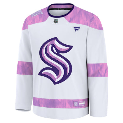 Men's Seattle Kraken Fanatics White 2024 Hockey Fights Cancer Practice Jersey