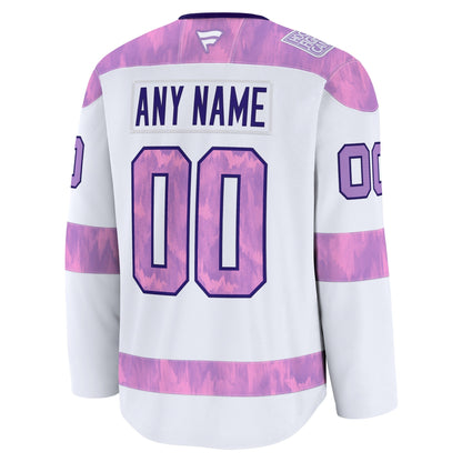 Men's Edmonton Oilers Fanatics White 2024 Hockey Fights Cancer Custom Practice Jersey