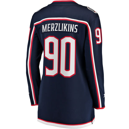Women's Columbus Blue Jackets Elvis Merzlikins Fanatics Navy Home Breakaway Jersey