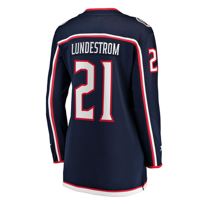 Women's Columbus Blue Jackets Isac Lundestrom Fanatics Navy Home Breakaway Jersey