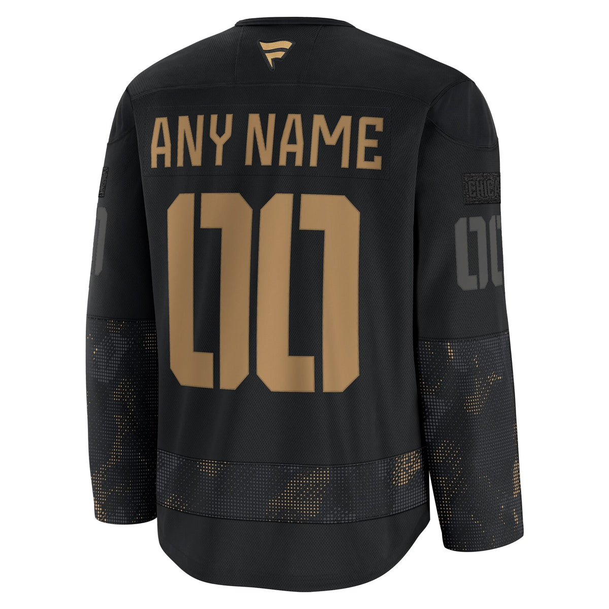 Men's Chicago Blackhawks Fanatics Black 2024 Military Appreciation Custom Practice Jersey