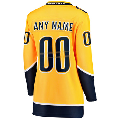 Women's Nashville Predators Fanatics Yellow Home Breakaway Custom Jersey