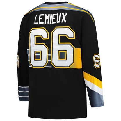 Men's Pittsburgh Penguins Mario Lemieux Mitchell & Ness Black 1996_97 Blue Line 2.0 Jersey