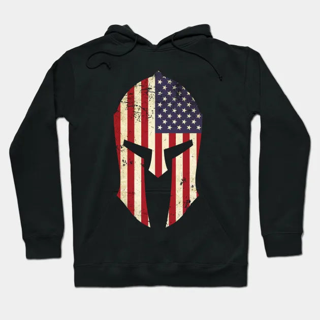 Spartan Helmet American Flag Distressed Warrior Hoodie