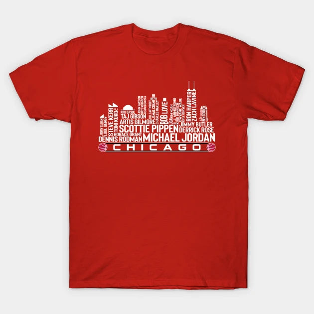 Chicago Basketball Team All Time Legends, Chicago City Skyline T-Shirt
