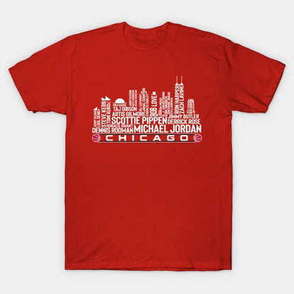 Chicago Basketball Team All Time Legends, Chicago City Skyline T-Shirt
