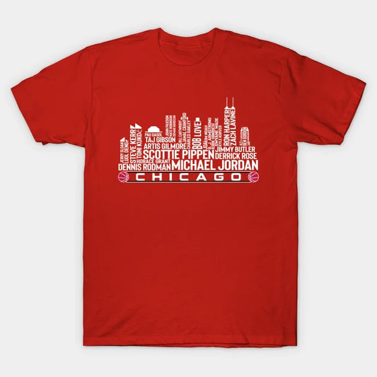 Chicago Basketball Team All Time Legends, Chicago City Skyline T-Shirt