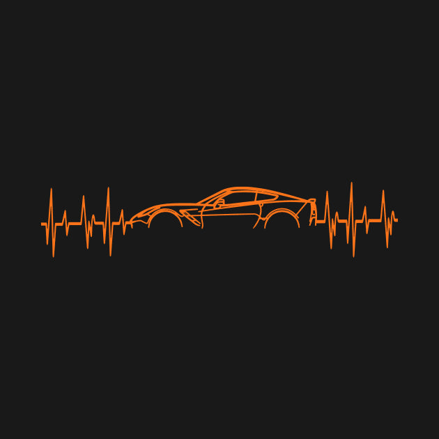 C7 Corvette Heartbeat Orange Supercar Ekg Sports Car Heart Beat Line Racecar Pulse T-Shirt
