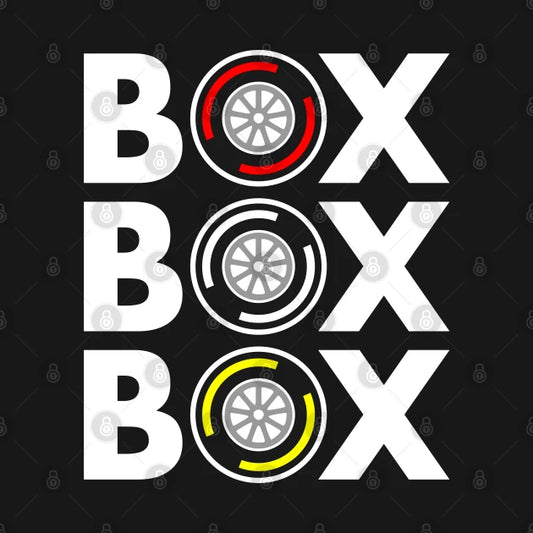 Box Box Box F1 Tyre Compound White Text Design Hoodie