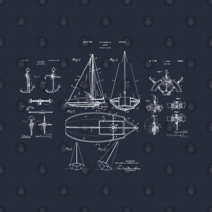 Nautical Sailboat Patent Drawing Hoodie