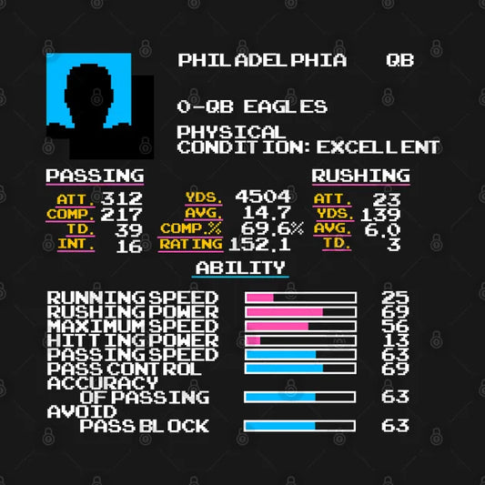 Qb Eagles (Randall Cunningham) - Tecmo Football Video Game Stats Hoodie