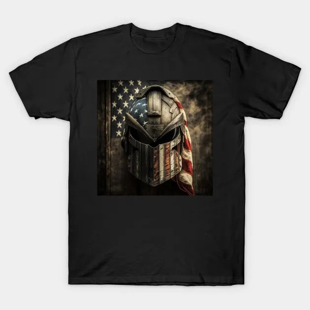 American Flag Spartan Helmet Art T-Shirt